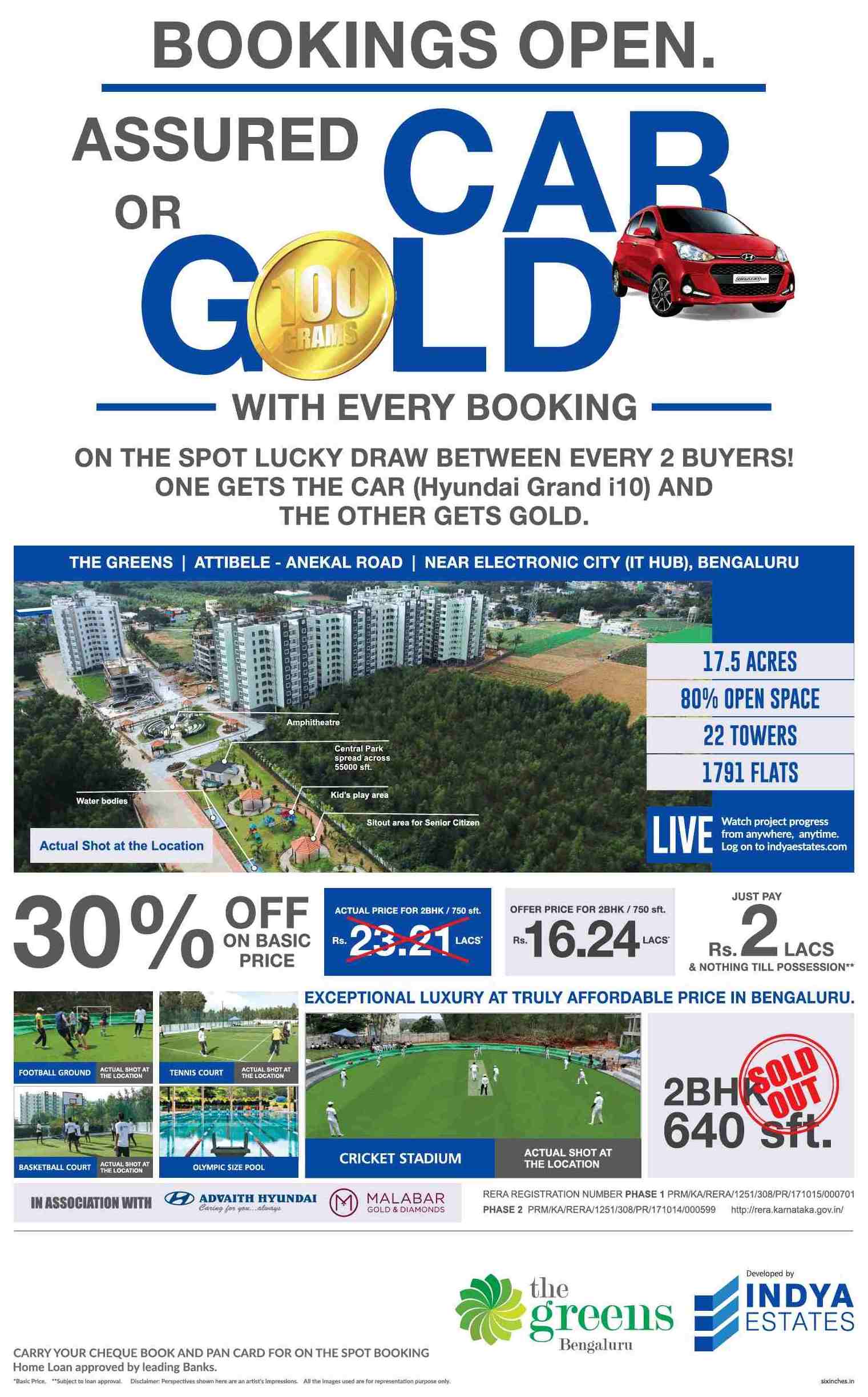 Get assured car or 100 gram gold with every booking at Indya The Greens in Bangalore Update